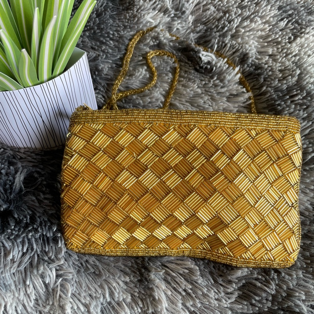 Gold colored Vintage beaded evening bag